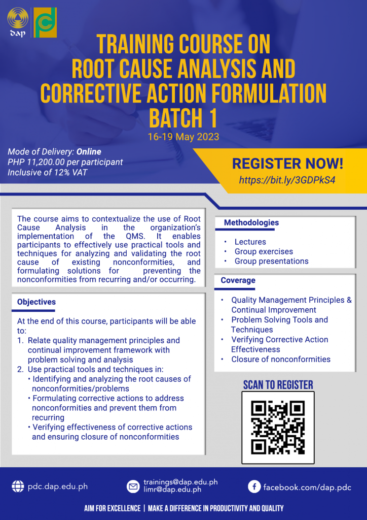 Training Course on Root Cause Analysis and Corrective Action Formulation (Batch 1) - Online