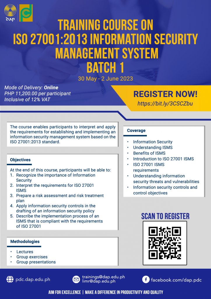 Training Course on ISO 27001:2022 Information Security Management System (Batch 1) - Online