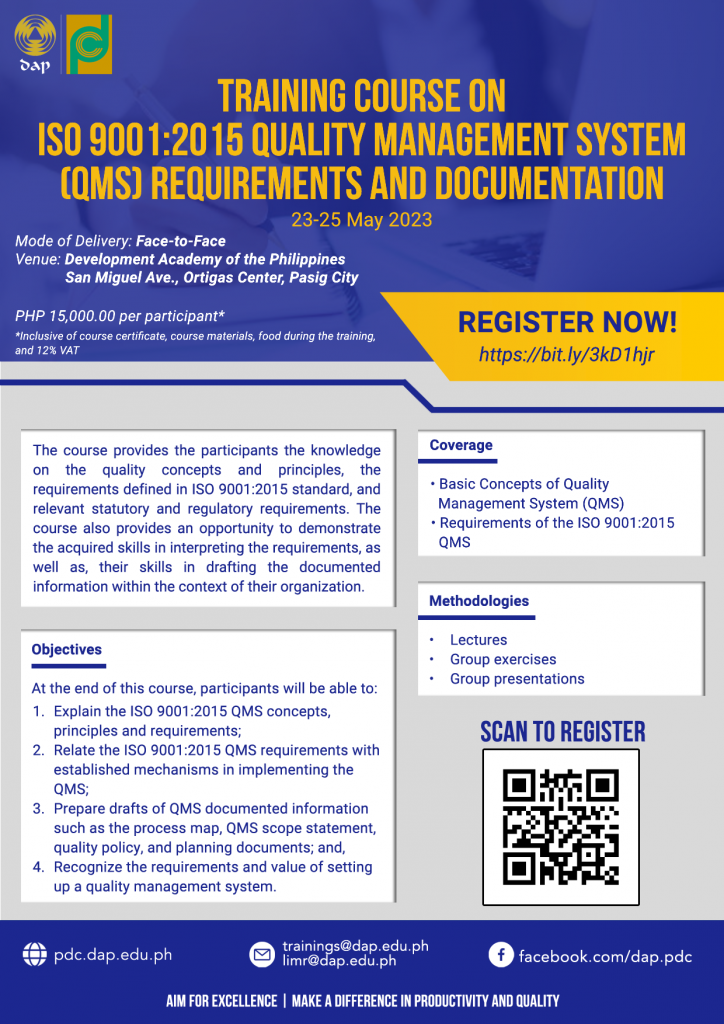 Training Course on ISO 9001:2015 QMS Requirements and Documentation - Face to face