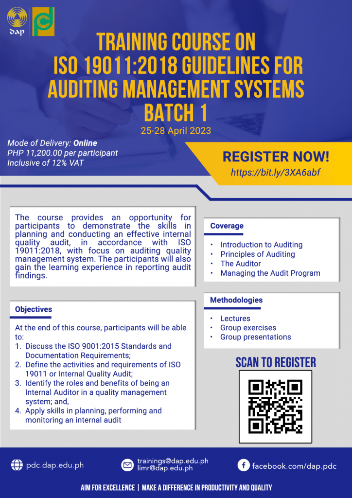 Training Course on ISO 19011:2018 Guidelines for Auditing Management Systems (Batch 1) - Online