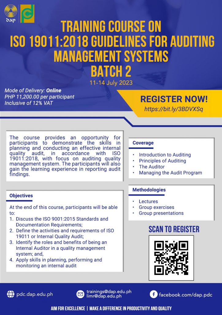 Training Course on ISO 19011:2018 Guidelines for Auditing Management Systems (Batch 2)