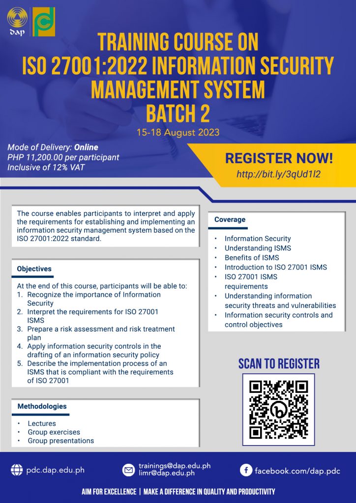 Training Course on ISO 27001:2022 Information Security Management System (Batch 2) - Online