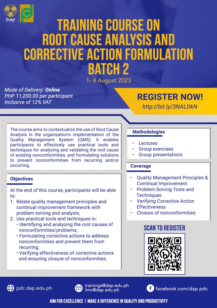 Training Course on Root Cause Analysis and Corrective Action Formulation (Batch 2) - Online